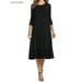 BadPiggies Women's Plus 3/4 Sleeve A-line Midi Long Dress Round Neck Loose Fit Casual Flare Dress (L, Black)