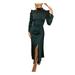AX PARIS Womens Teal Ruched Long Sleeve Turtle Neck Tea-Length Body Con Cocktail Dress Size 8