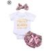 Luxtrada 3PCS Newborn Infant Baby Girls Outfit Clothes Romper Jumpsuit Bodysuit + Pants Shorts + Headband Outfit Set