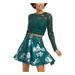 CITY TRIANGLES Womens Green Glitter Floral Long Sleeve Crew Neck Above The Knee Fit + Flare Party Dress Size 11