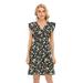 New Women's Mini Dress Vintage Daisy Print V Neck Sleeveless Dress Casual Dress