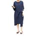 Women's Round Neck 3/4 Sleeve Irregular Split Dress Loose Casual Maxi Dress Plus Size Solid Color Dress With Pockets