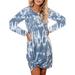 Avamo Womens Boho Beach Tunic Dress Casual Loose Long Sleeve T Shirt Dress Ladies Holiday Tie Dye Gradient Smock Hem Dress Cocktail Party Swing Dress