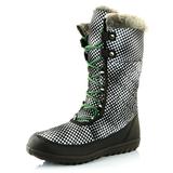 DailyShoes Cute Snow Boots Women's Comfort Round Toe Snow Boots Winter Warm Ankle Short Quilt Lace Up Stylish Boot Heels High Eskimo Fur White,dot,Nylon,10, Shoelace Style Green