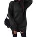 Women Casual Sweater Winter Stand Collar Bat Long Sleeve Sweater Sweater Dress