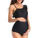 Star Maternity Off Shoulder One Piece Swimsuit Flounce Floral Ruffled Pregnancy Bathing Suit Black (3XL