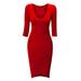 MBJ WDR940 Womens Deep V Neck 3/4 Sleeve Tulip Bodycon Dress XXXL RED