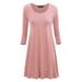 MBJ WDR930 Womens Round Neck 3/4 Sleeves Trapeze Dress With Pockets M Pink