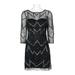 Aidan Mattox Boat Neck Illusion 3/4 Sleeve Zipper Back Embellished Mesh Dress-GUNMETAL