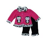 Infant Girls Baby Outfit Pink & Black Fleece Penguin Jacket & Pants Set 3-6m