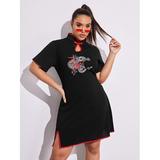 Women's Plus Size Dragon Print Slit Hem Chinese Qi Pao Dress