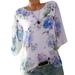 Binmer Women Plue Size Casual Loose Floral Print Short Sleeve Slash Neck Pullover Tops Shirt Blouse