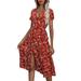 Julycc Women's Ladies Flowr Print V Neck Vacation Casual Dress