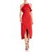 C/Meo Collective Women's Affinity Sleeveless Ruffle Trim Midi Sheath Dress, Large, Carmine