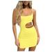 Mnycxen Women's Sexy Summer Dress Women's Spaghetti Strap O-Neck Sexy Sheath Waist Club Party Mini Dress