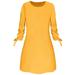 Women Spring New Fashion Solid Color Casual O-neck Loose Dress 3/4 Sleeve Bow Elegant Dress