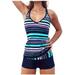 Yiwula Women Summer Sexy Striped Print V-Neck Open Back Two Piece Swimsuit Swimsuit for women