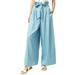 Women's Solid Chambray Wide Leg Palazzo Elastic Waistband Tie Denim Jeans