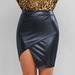 Fashion Women Cross Open Fork Asymmetrical Casual Faux Leather Tight Mini Skirt