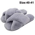 Slippers for Women, Open Toe Fuzzy Fluffy House Slippers Cozy Memory Foam Anti-Skid Plush Cross Furry Slippers Indoor Outdoor 40-41 Grey