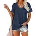 Transer Women Plus Size Casual Short Sleeve Flared Sleeves V-Neck Solid Loose T-Shirt Blouse Tops