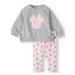 Disney Minnie Mouse Baby Girl Long Sleeve French Terry Top and Legging, 2pc Outfit Set