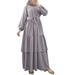 ZANZEA Womens Muslim Dress Full Sleeve O-Neck Buttons on the Back Puff Sleeve Dress