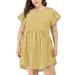 UKAP Women's Round Neck Summer Casual Dress Plus Size Fit and Flare Midi Dress with High Wasit Ruffle Short Sleeve