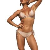 Fiomva Women's Bikini Suit Drawstring Halter Tops with Side Tie Bottoms