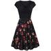 Women Floral Print Casual Loose Pleated Swing Dress Ladies Short Sleeve V-Neck Midi Dress Ladies Party Cocktail Prom Gown