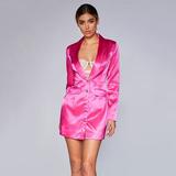 Fashion Women Suit Dress Notched Lapel Plunge Buttons Long Sleeves Fluorescent Party Blazer Casual Mini Dress