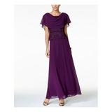 JESSICA HOWARD Womens Purple Glitter Lace Sleeveless Cowl Neck Maxi Accordion Pleat Formal Dress Size 8