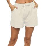 Summer Womens Drawstring Waist Beach Shorts Fashion Girls Solid Color Casual Short Pants Bottoms S-3XL