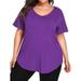 Lumento Women Plus Size Tops Short Sleeve Blouse V Neck Casual Loose Tunic Summer Essential T-Shirt Solid Color Pullover with Pockets