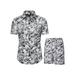 MAWCLOS Mens Summer Casual 2 Piece Suits Button Down T-Shirts Tops Elastic Wais Drawstring Trunk Pants Outfits Print Beach Sets