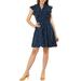 Allegra K Women's Summer Tie Neck Bow Print Polka Dots Cap Sleeve Ruffle Dress