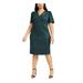 CALVIN KLEIN Womens Green Faux Suede Short Sleeve V Neck Below The Knee Sheath Wear To Work Dress Size 20W