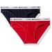 Tommy Hilfiger Women's Sporty Cotton Logo Bikini Underwear Panty,Apple Red, Navy Blazer,Medium