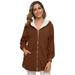 Women Hooded Jacket Faux Lam Wool Long Sleeve Zipper Pockets Plus Size Winter Casual Coat Outwear