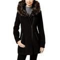 Maralyn & Me Jacket Hooded Fur Trim Trench Coat Womens Black Sz M