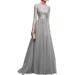 Daciye Women Elegant Chiffon Dress Half Sleeve Evening Formal Maxi Gown (Gray L)