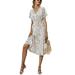 Lumento Womens Beach Sundress Floral V-neck Midi Dress Short Sleeve Casual Swing Dress Holiday Party Cocktail Summer Dress