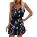 Sexy Dance Strappy Cami Dress for Trendy Lady Sleeveless Camisole Floral Print Sexy Sling Dress Womens V-Neck Backless Printed Sundress Navy Blue XXXL(US 20-22)