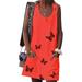 Sexy Dance Women Sleeveless Scoop Neck Butterfly Long Tunic Tops Loose Casual Mini Dress With Pockets Orange Red 5XL