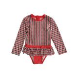Infant & Toddler Girls Red & Blue Striped Long Sleeve Rash Guard Swimsuit