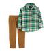 Carters Infant Boys Green Plaid Flannel Button Up Shirt & Khaki Pants Outfit