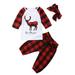 Infant Baby Girl Christmas Plaid Reindeer Applique Top and Pants with Headband 3pcs Cotton Outfits (Plaid Sleeve, 70/3-6 Months)