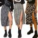 Leopard Print Side Split Women Midi Skirt Summer Streetwear High Waist Skirts A-Line Ladies Bottoms