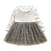 Aktudy Splicing Doll Collar Dress Kid Girls Long Sleeve Mesh Dresses (Grey 3-4T)
