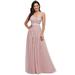 Ever-Pretty Womens Floral Lacey Elegant Long Formal Evening Prom Bridesmaid Dresses for Women 07544 Pink US4